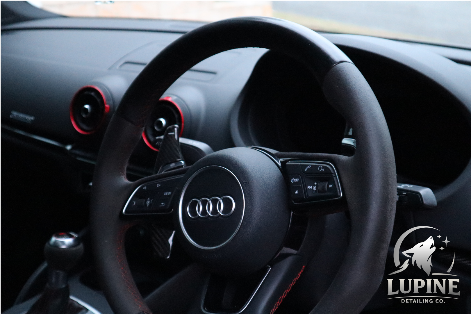RS3 steering wheel after detail